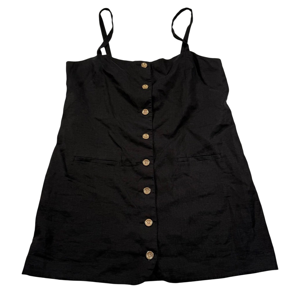 J Crew Claudia Dress Womens Large Black Linen Shift Mini Button Classic CC077